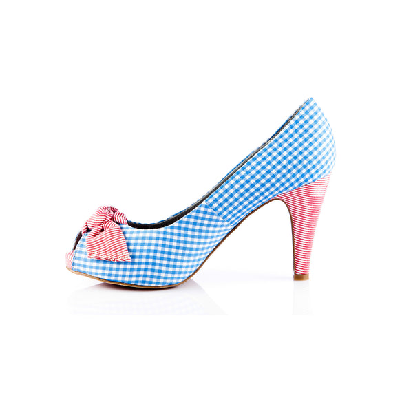 Womens Blue Checked Heels